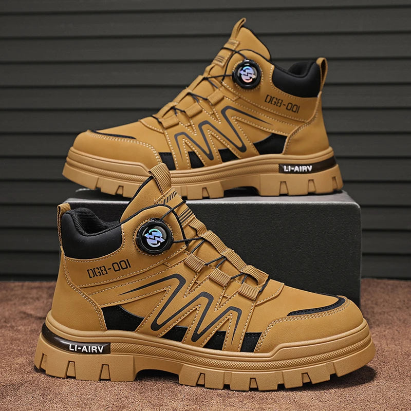 Black Men Motorcycle Boot Designer Autumn Ankle Boots for Men Biker Shoes Non-slip Outdoor Hiking Boots Man Work Sneakers