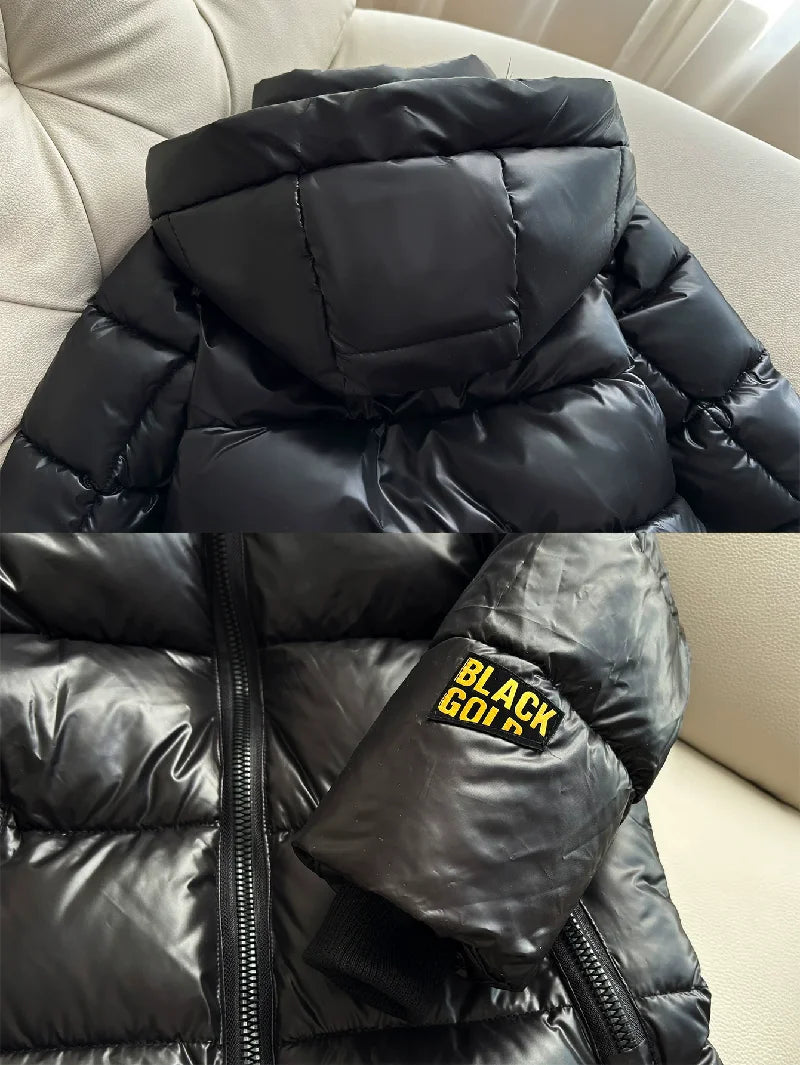 Girls Boys Down Cotton Jacket Winter Black Thick Warm Hooded Coat Kids Windbreaker Waterproof Parka Snowsuit 3-8 Years