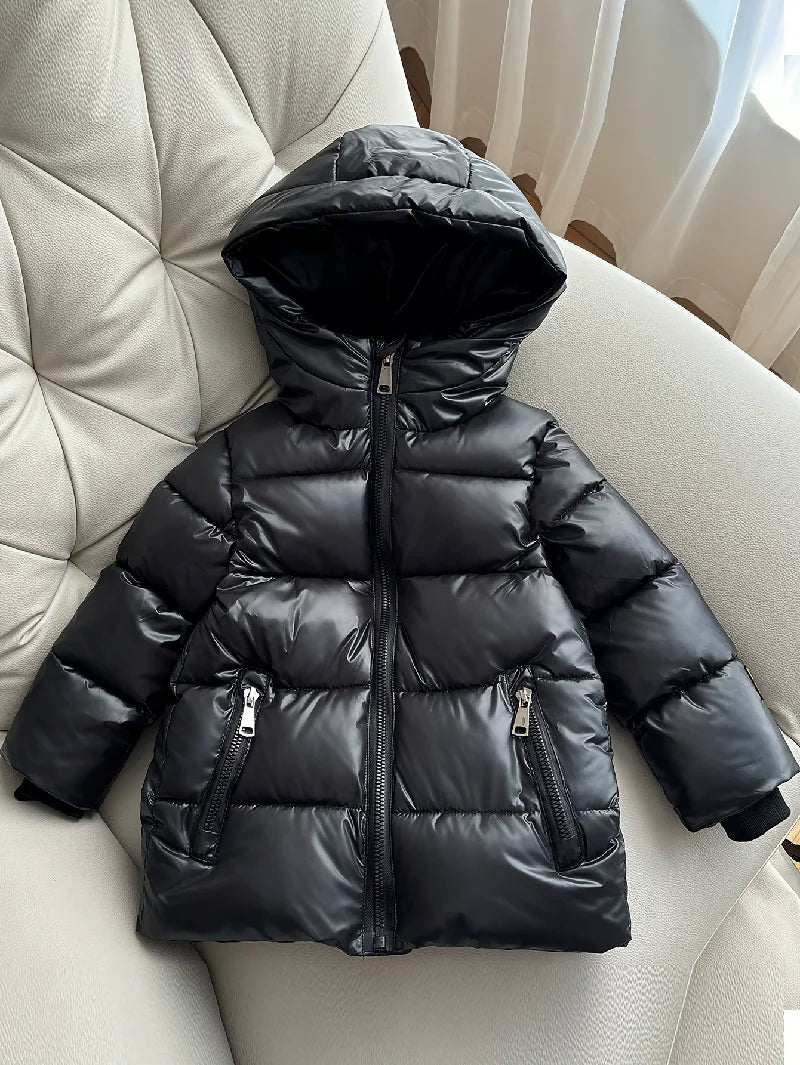 Girls Boys Down Cotton Jacket Winter Black Thick Warm Hooded Coat Kids Windbreaker Waterproof Parka Snowsuit 3-8 Years