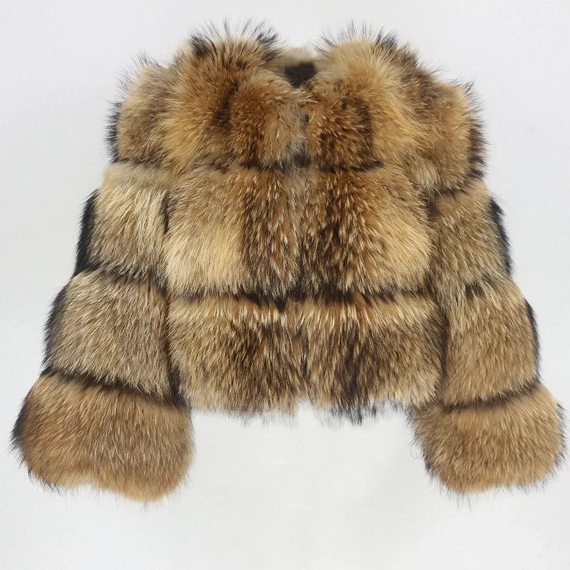 Women Fake Raccoon Fur Jacket Autumn Winter Faux Fur Fox Coats Short Coat Jackets Furry Outerwear Elegant Thick Warm Coats