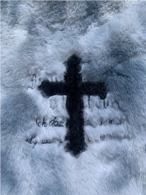 American Style New Hip-hop Embroidered Jacket Men's Imitation Rabbit Fur Stand Up Collar Unisex Loose Cotton Jacket