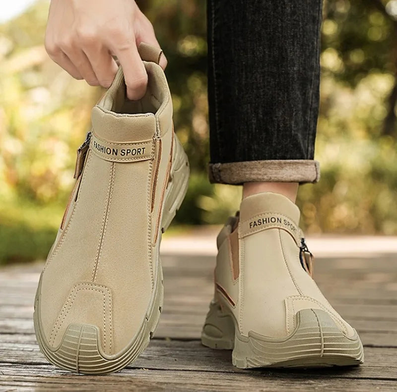 Mens Casual Labor Shoes Fashion Zipper Versatile Men Outdoor Climbing Shoes Non Slip Wear-resistant Sneakers Zapatos Para Hombre