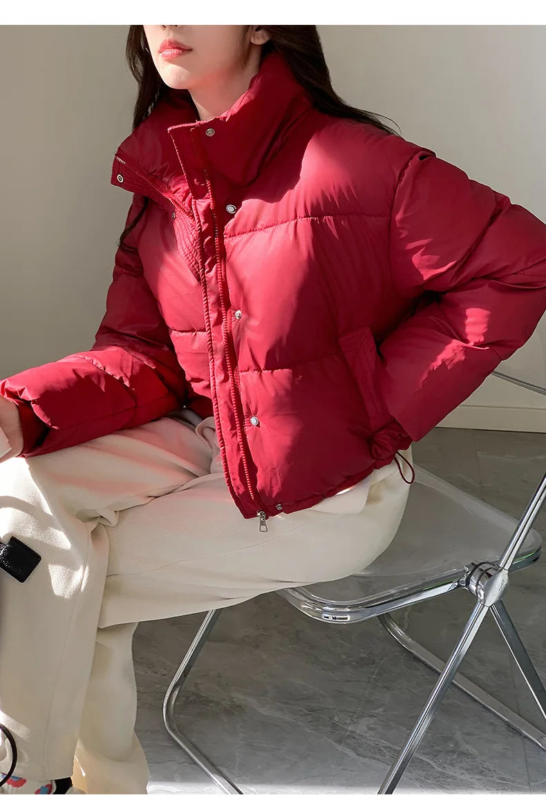 Winter Cropped Jacket Women Clothing Warm Short Puffer Jackets Lightweight Chic Stand Up Collar Student Cotton-padded Jacket New