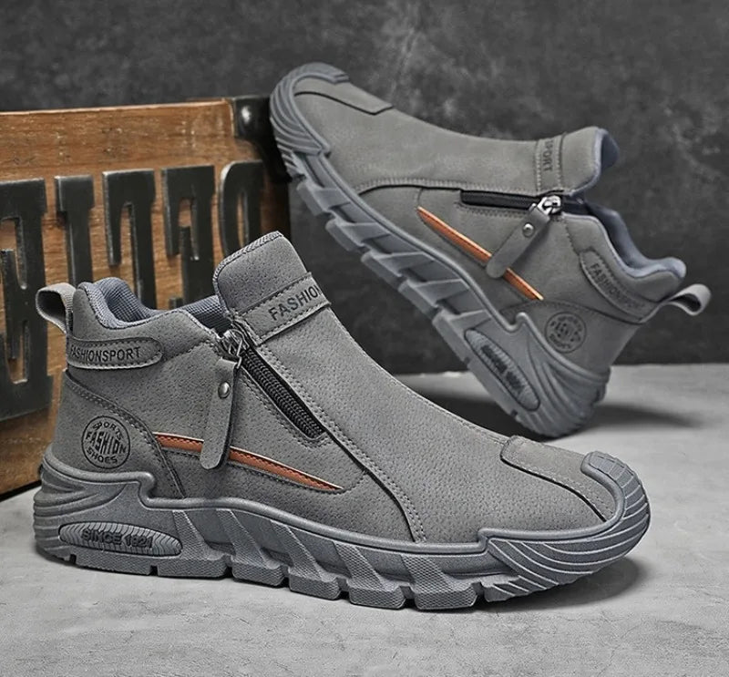 Mens Casual Labor Shoes Fashion Zipper Versatile Men Outdoor Climbing Shoes Non Slip Wear-resistant Sneakers Zapatos Para Hombre