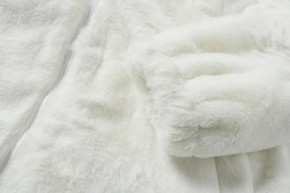 American Style New Hip-hop Embroidered Jacket Men's Imitation Rabbit Fur Stand Up Collar Unisex Loose Cotton Jacket