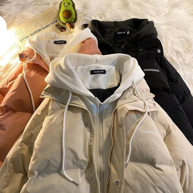 2026 Korean Winter Leisure Cotton Clothes Women Parker coat Y2K Multi-functional Fake Two Pocket Zipper Down Jacket Thick Coat