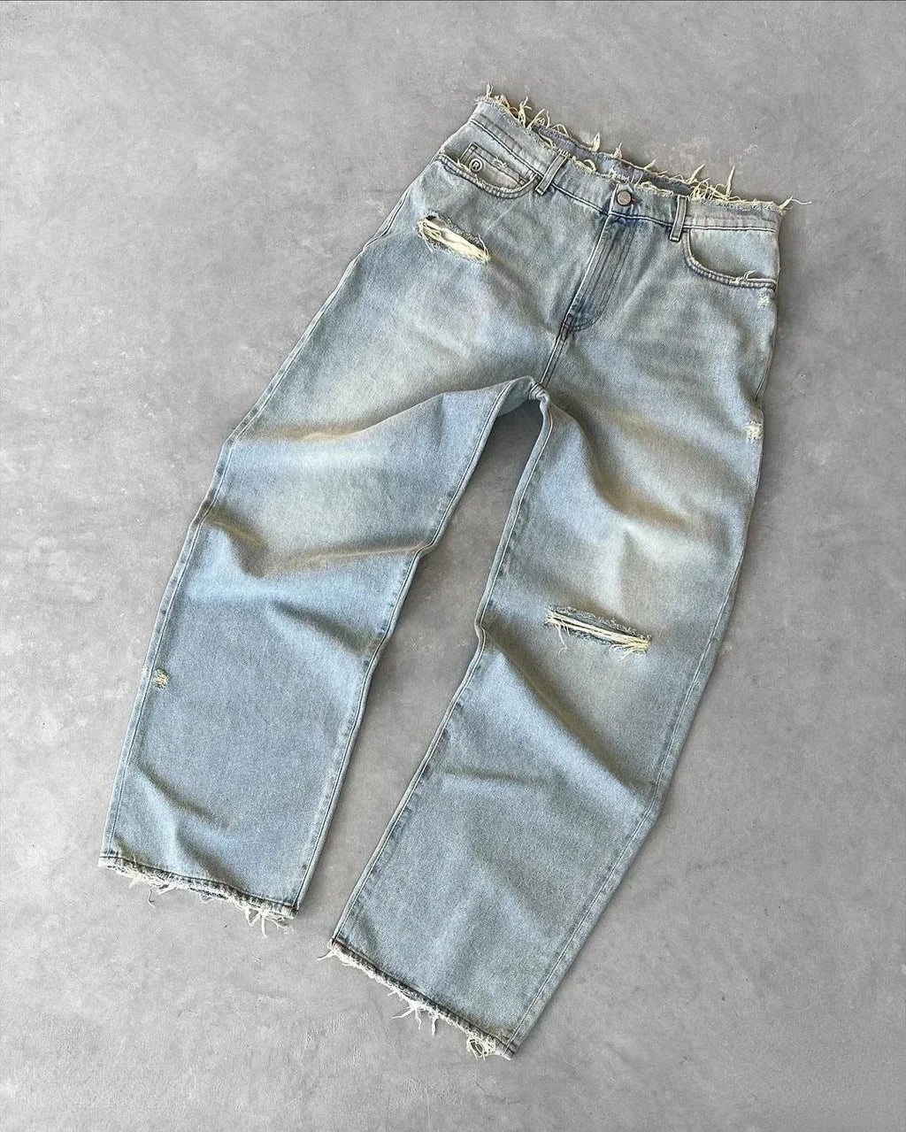 Straight Jeans Distressed Men Jean Ripped Holes Washed Denim Pants Ankle Length Loose Solid Zipper Fly Pockets Casual 2025
