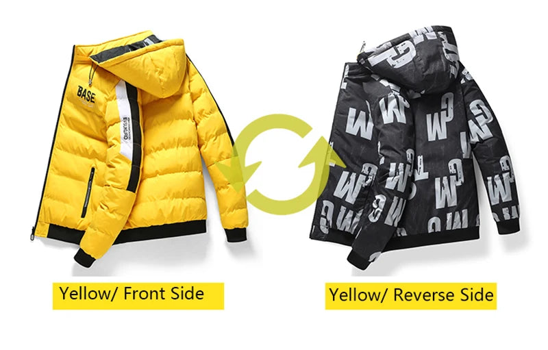 Winter Men's Cotton Jacket Fashion Warm Comfortable Padded Thickened Down Jackets Coat New Double-Sided Clothes Removable Cap