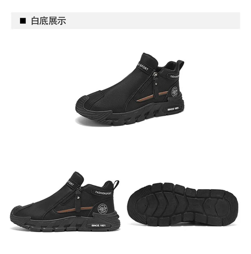 Mens Casual Labor Shoes Fashion Zipper Versatile Men Outdoor Climbing Shoes Non Slip Wear-resistant Sneakers Zapatos Para Hombre