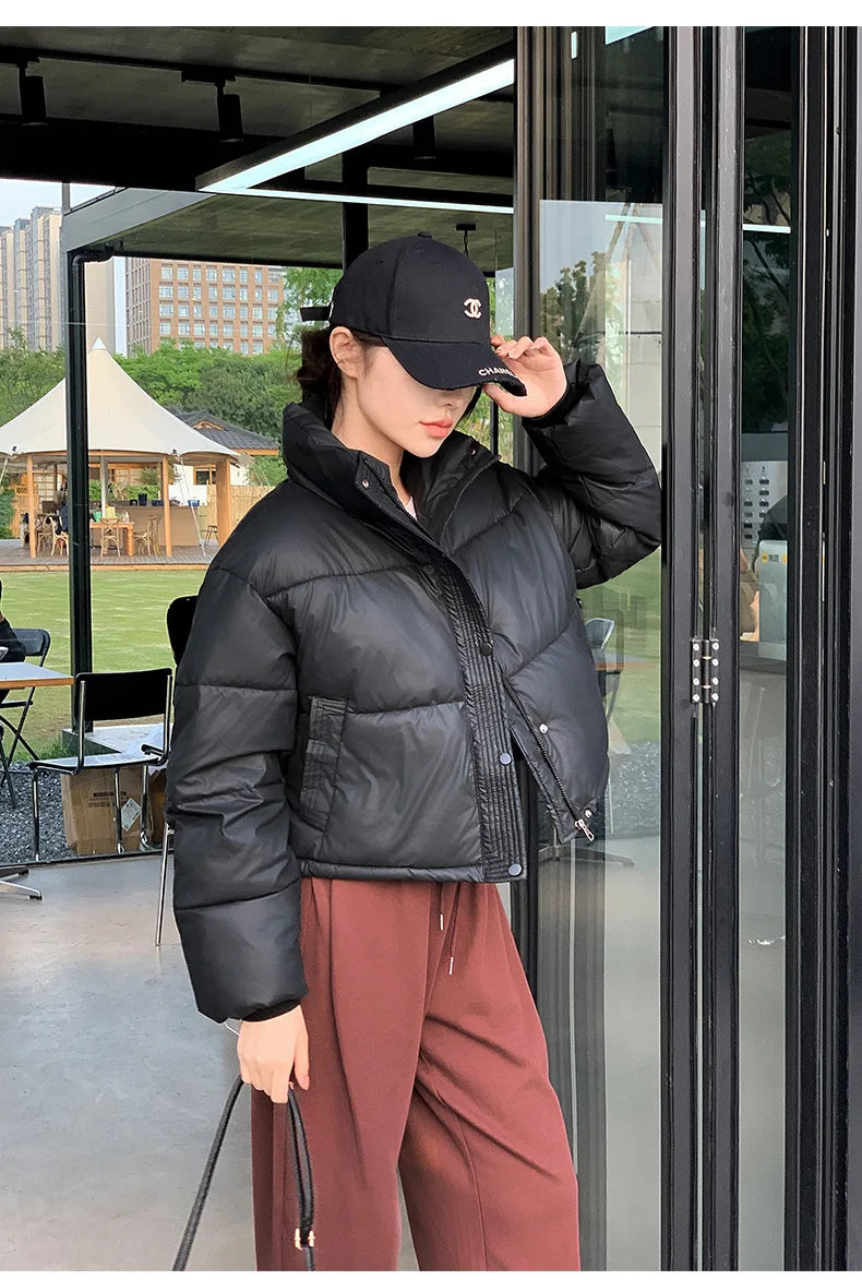 Winter Cropped Jacket Women Clothing Warm Short Puffer Jackets Lightweight Chic Stand Up Collar Student Cotton-padded Jacket New