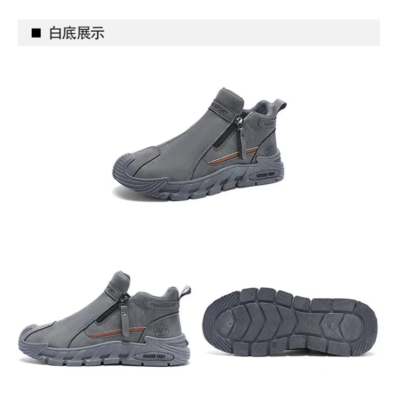 Mens Casual Labor Shoes Fashion Zipper Versatile Men Outdoor Climbing Shoes Non Slip Wear-resistant Sneakers Zapatos Para Hombre