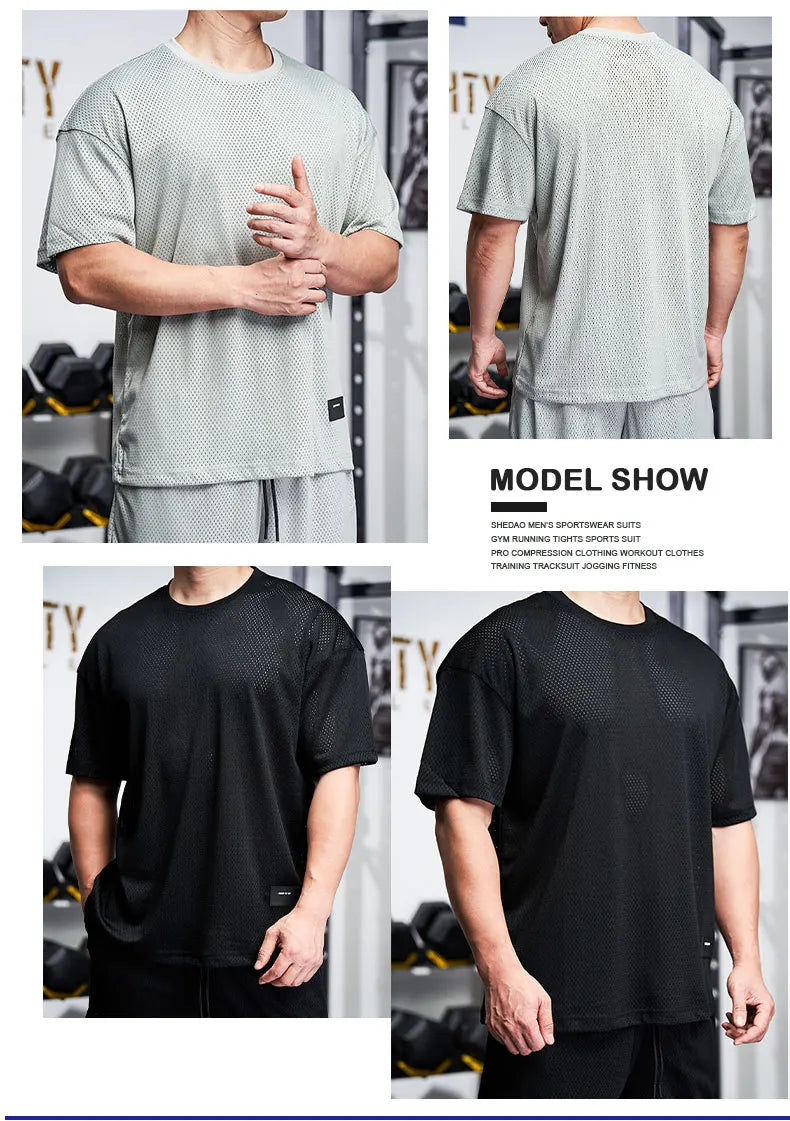 Men Gym Muscle Shirt Running Workout Loose Short Sleeve Tennis Football Training Shirt Quick Dry T-Shirt Casual Crew Neck Tees