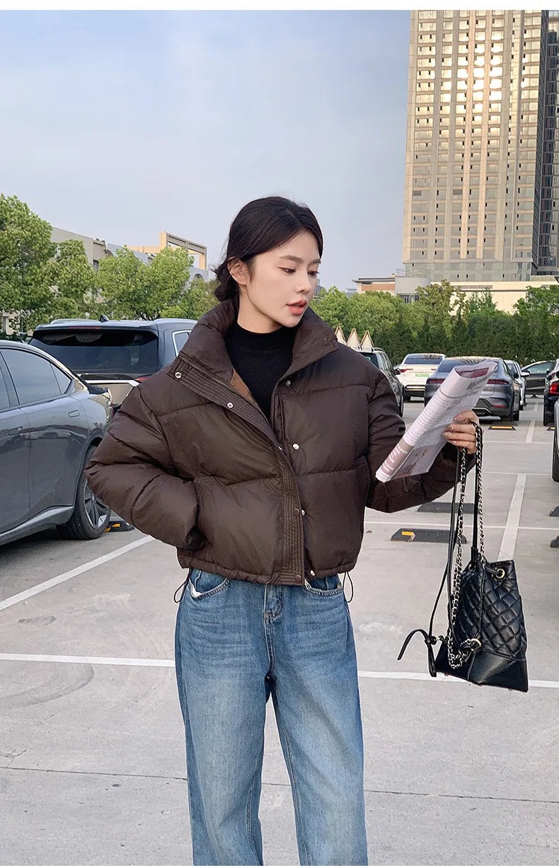 Winter Cropped Jacket Women Clothing Warm Short Puffer Jackets Lightweight Chic Stand Up Collar Student Cotton-padded Jacket New