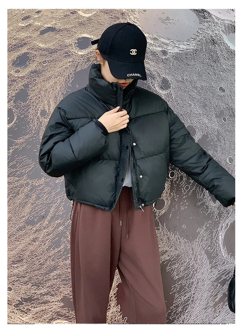 Winter Cropped Jacket Women Clothing Warm Short Puffer Jackets Lightweight Chic Stand Up Collar Student Cotton-padded Jacket New