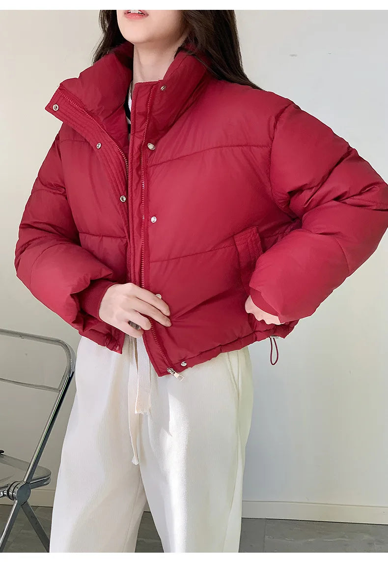 Winter Cropped Jacket Women Clothing Warm Short Puffer Jackets Lightweight Chic Stand Up Collar Student Cotton-padded Jacket New