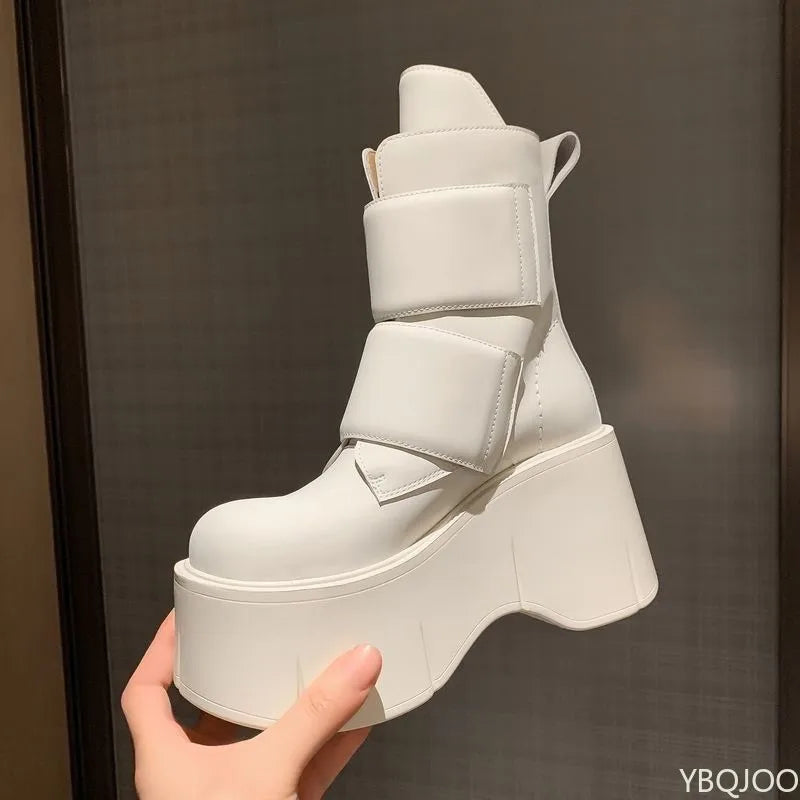 Fashionable versatile height increasing women's boots new spring autumn casual comfortable thick soled women's shoes