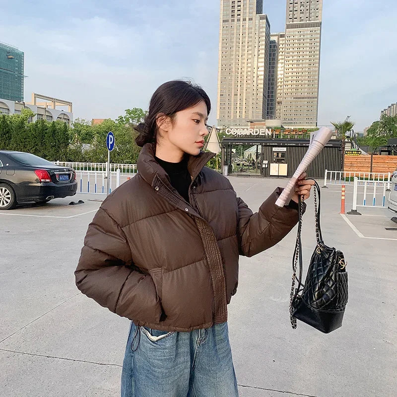 Winter Cropped Jacket Women Clothing Warm Short Puffer Jackets Lightweight Chic Stand Up Collar Student Cotton-padded Jacket New