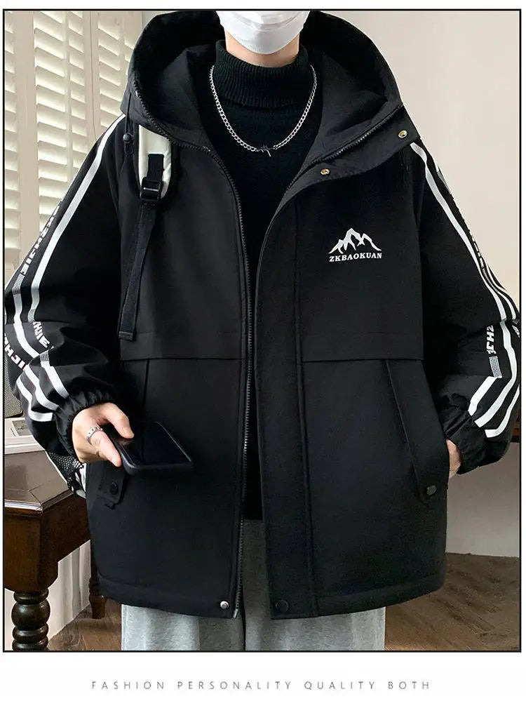 Winter Jacket For Teenagers Boys Fleece Lined Thickened Bomber Jacket Fashionable Quilted Coat Middle School Student Warm Jacket