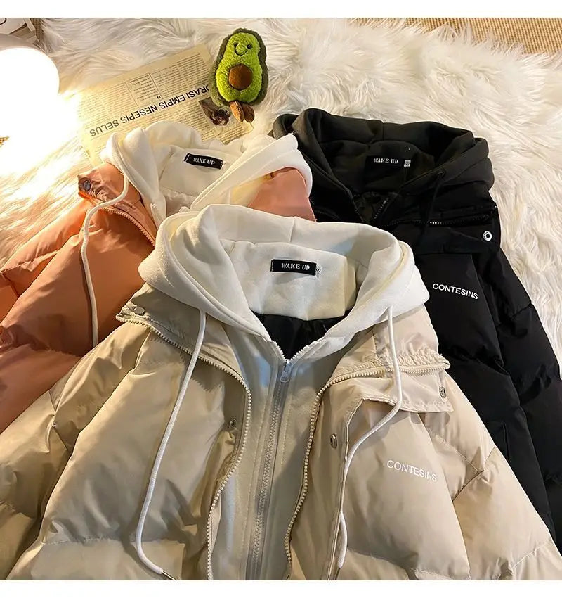 2026 Korean Winter Leisure Cotton Clothes Women Parker coat Y2K Multi-functional Fake Two Pocket Zipper Down Jacket Thick Coat