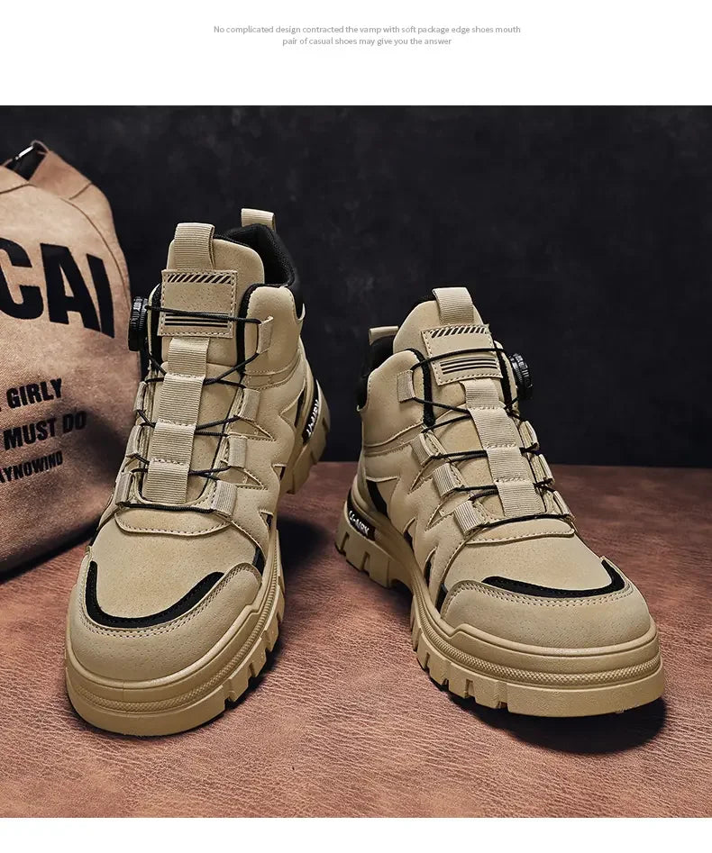 Black Men Motorcycle Boot Designer Autumn Ankle Boots for Men Biker Shoes Non-slip Outdoor Hiking Boots Man Work Sneakers