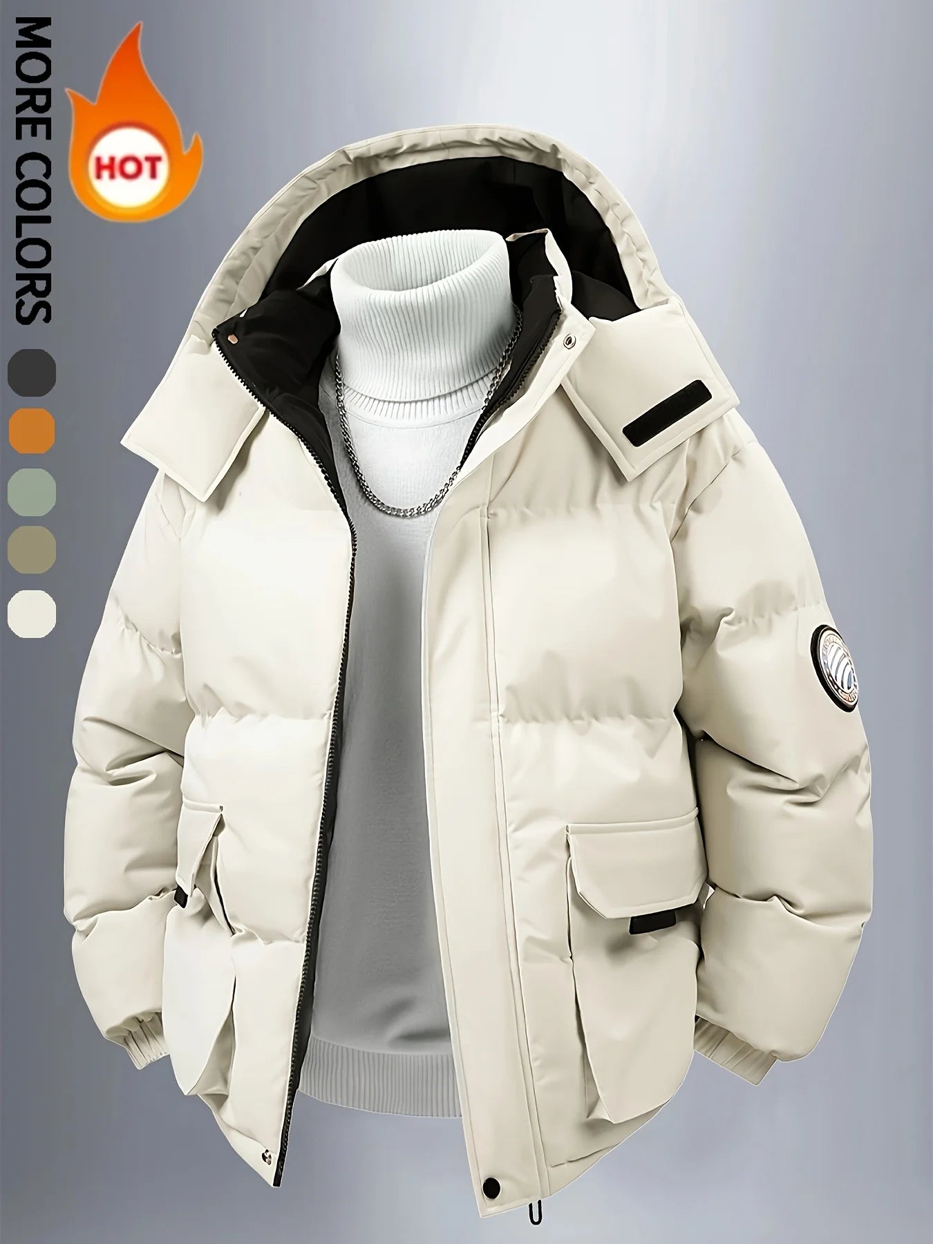 Men's Solid Color Detachable Hooded Thickened Jacket, Regular Casual Long-Sleeved Warm Lining Autum and Winter Jacket, Suitable for Men's Daily Wear, Autum Clothing, Fresh, Autum and Winter Matchinging
