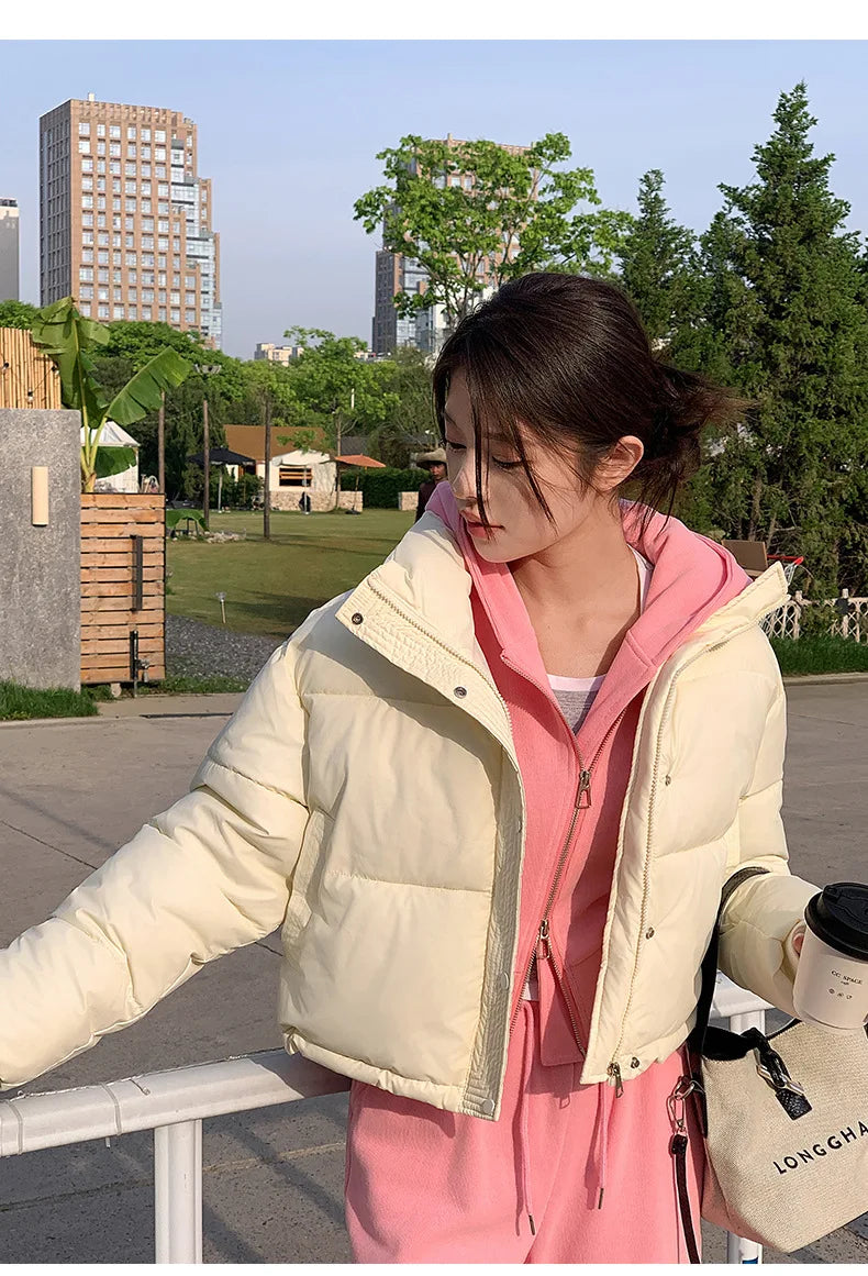 Winter Cropped Jacket Women Clothing Warm Short Puffer Jackets Lightweight Chic Stand Up Collar Student Cotton-padded Jacket New