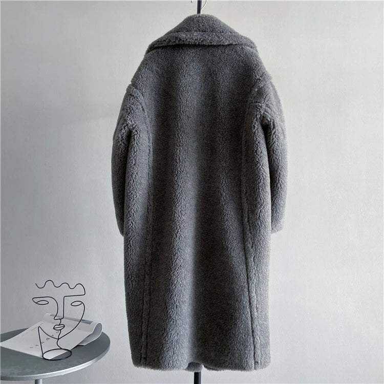 Winter Jacket Women Long Coat  Wool Woven Fabric Thick Warm Outerwear Oversize Fashion Streetwear Teddy Bear Coats