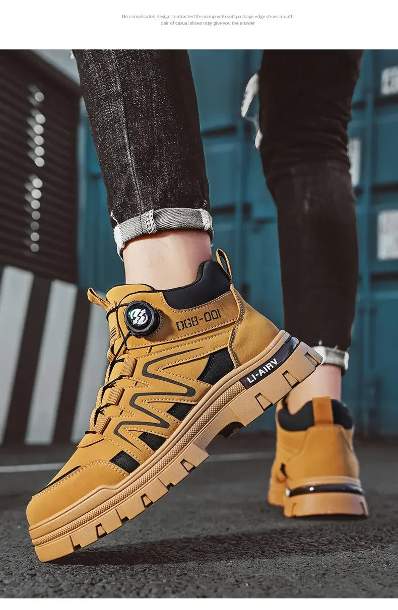 Black Men Motorcycle Boot Designer Autumn Ankle Boots for Men Biker Shoes Non-slip Outdoor Hiking Boots Man Work Sneakers