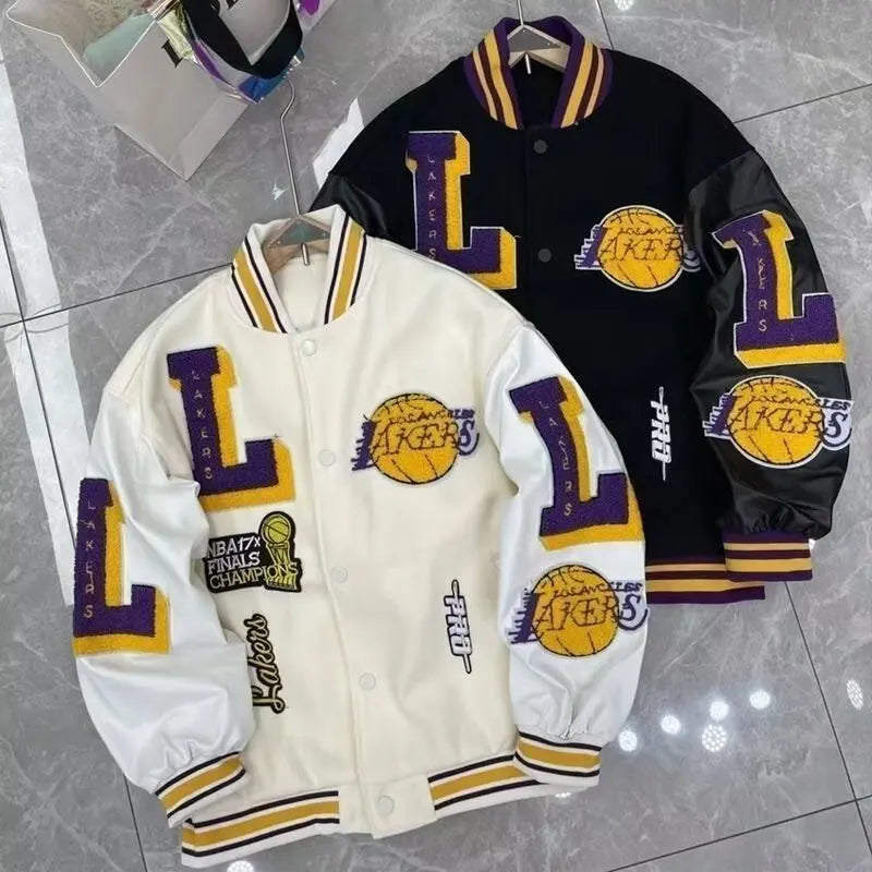 American Style Trendy Brand Men's Letter print Baseball CasualJacket Loose Fit Patchwork Casual Jacket Couples Spring Autumn