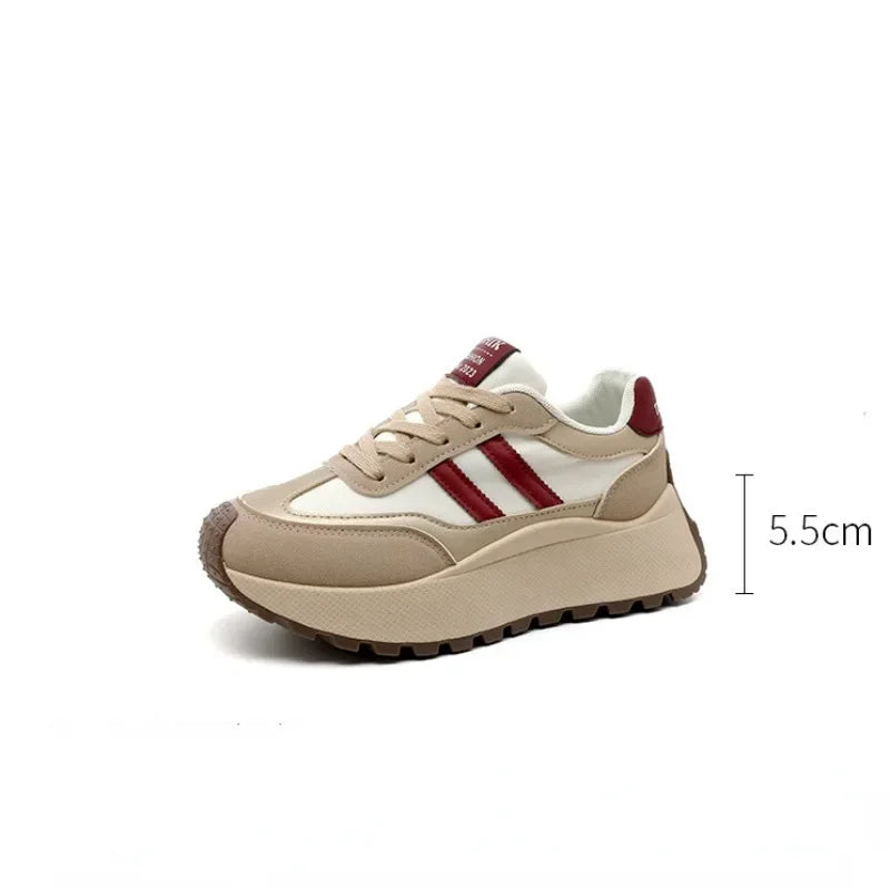 Spring Thick Bottom Women's Shoes 2025 Summer Casual Patchwork Leather Sneakers Casual Vulcanised Shoes Ladies Chaussure Femme