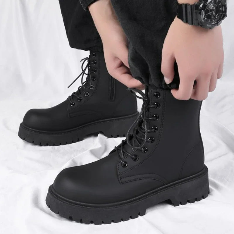 Boots for Men High Quality Casual Leather Boots Fashion Outdoor High Top Booties Black Men's Ankle Boots Fashion Motorcycle Boot