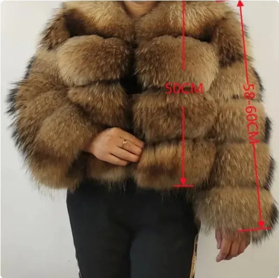 Women Fake Raccoon Fur Jacket Autumn Winter Faux Fur Fox Coats Short Coat Jackets Furry Outerwear Elegant Thick Warm Coats