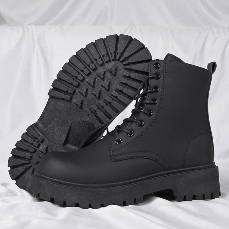 Boots for Men High Quality Casual Leather Boots Fashion Outdoor High Top Booties Black Men's Ankle Boots Fashion Motorcycle Boot