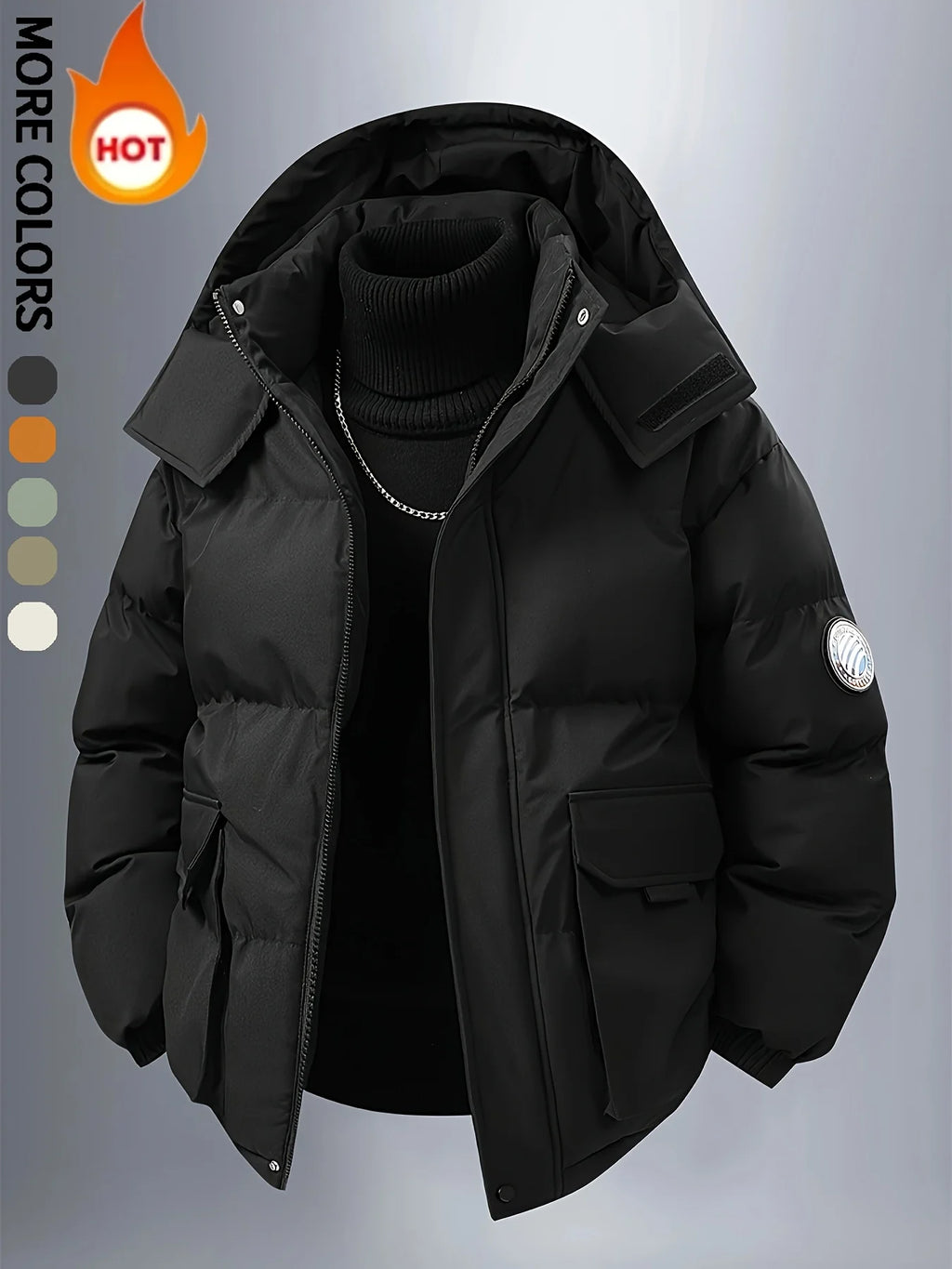 Men's Solid Color Detachable Hooded Thickened Jacket, Regular Casual Long-Sleeved Warm Lining Autum and Winter Jacket, Suitable for Men's Daily Wear, Autum Clothing, Fresh, Autum and Winter Matchinging