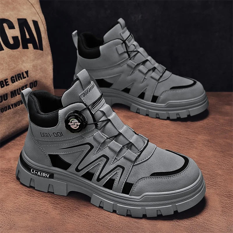 Black Men Motorcycle Boot Designer Autumn Ankle Boots for Men Biker Shoes Non-slip Outdoor Hiking Boots Man Work Sneakers