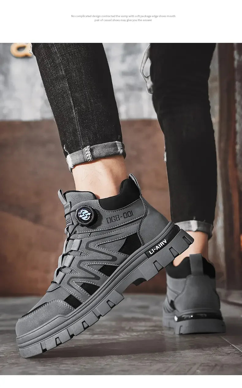 Black Men Motorcycle Boot Designer Autumn Ankle Boots for Men Biker Shoes Non-slip Outdoor Hiking Boots Man Work Sneakers