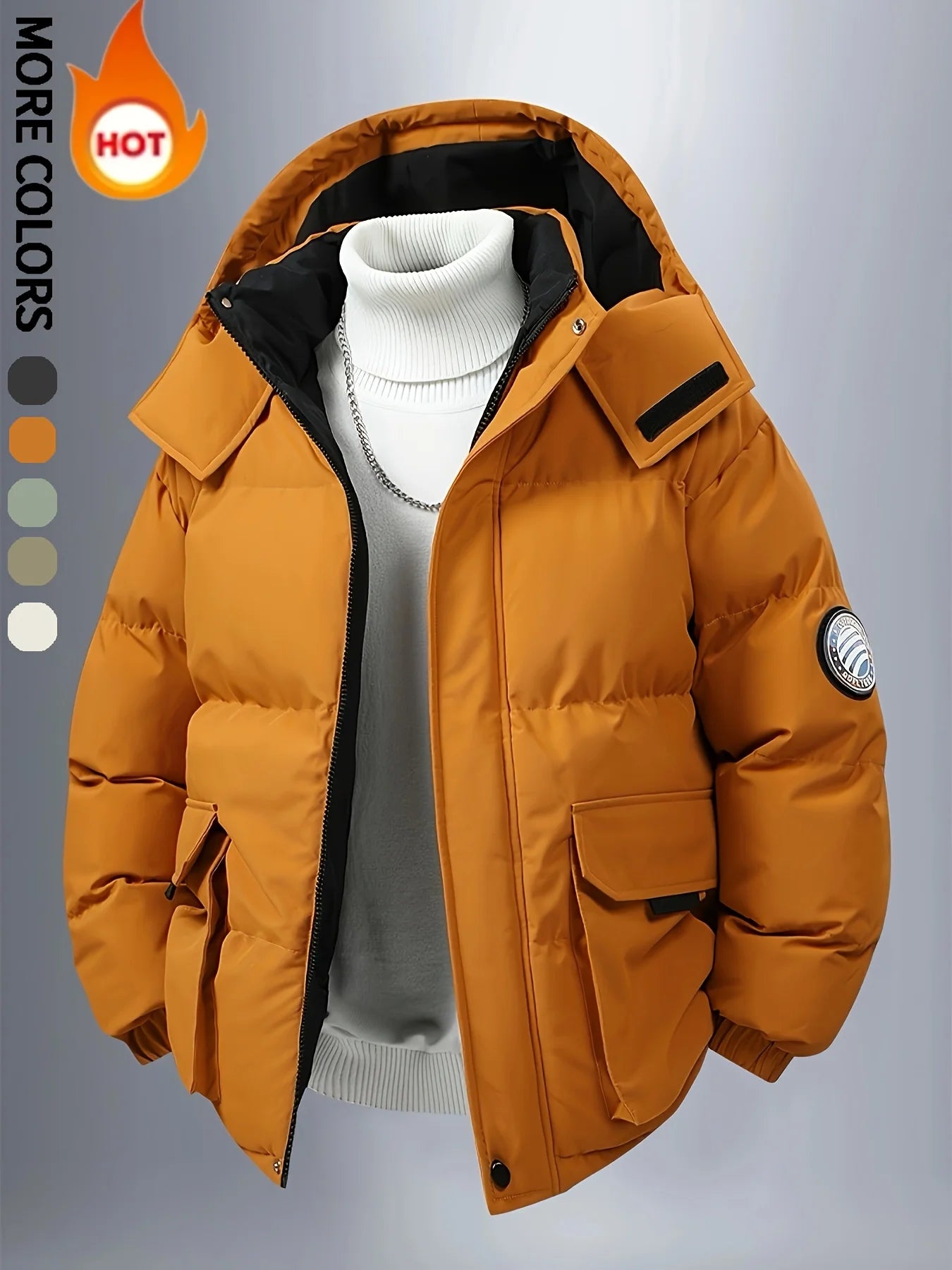 Men's Solid Color Detachable Hooded Thickened Jacket, Regular Casual Long-Sleeved Warm Lining Autum and Winter Jacket, Suitable for Men's Daily Wear, Autum Clothing, Fresh, Autum and Winter Matchinging