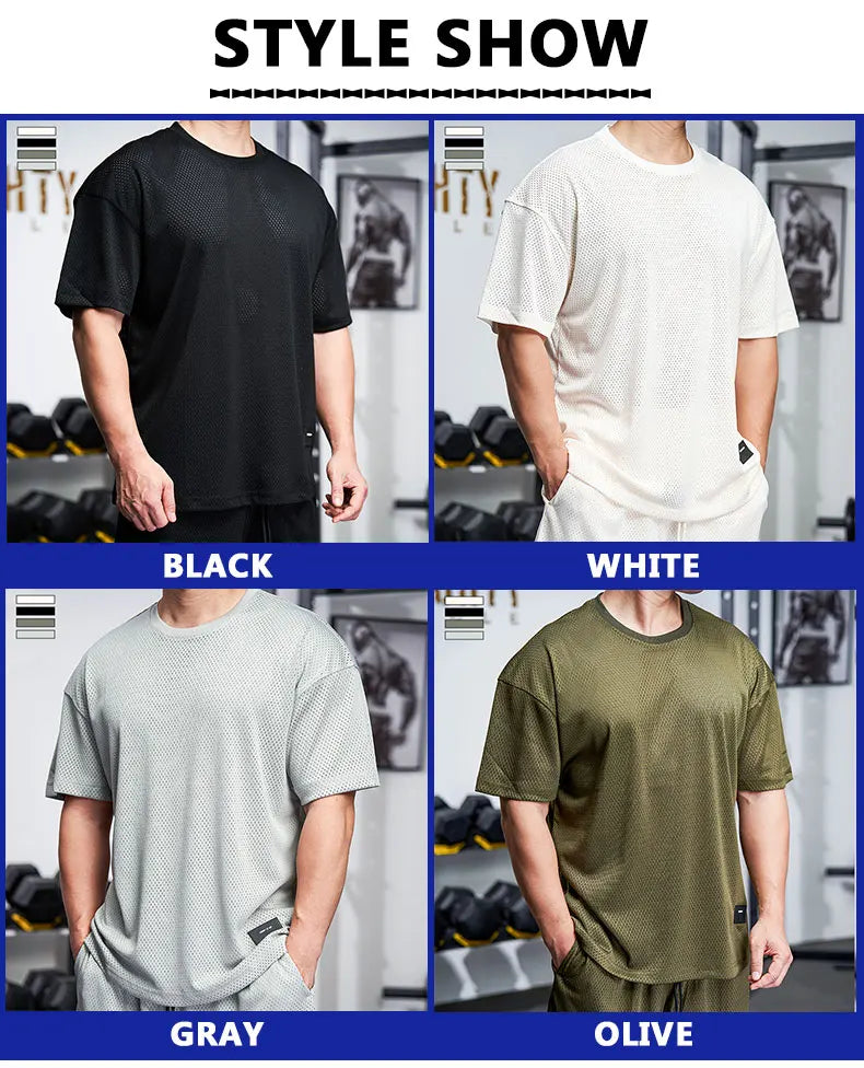 Men Gym Muscle Shirt Running Workout Loose Short Sleeve Tennis Football Training Shirt Quick Dry T-Shirt Casual Crew Neck Tees