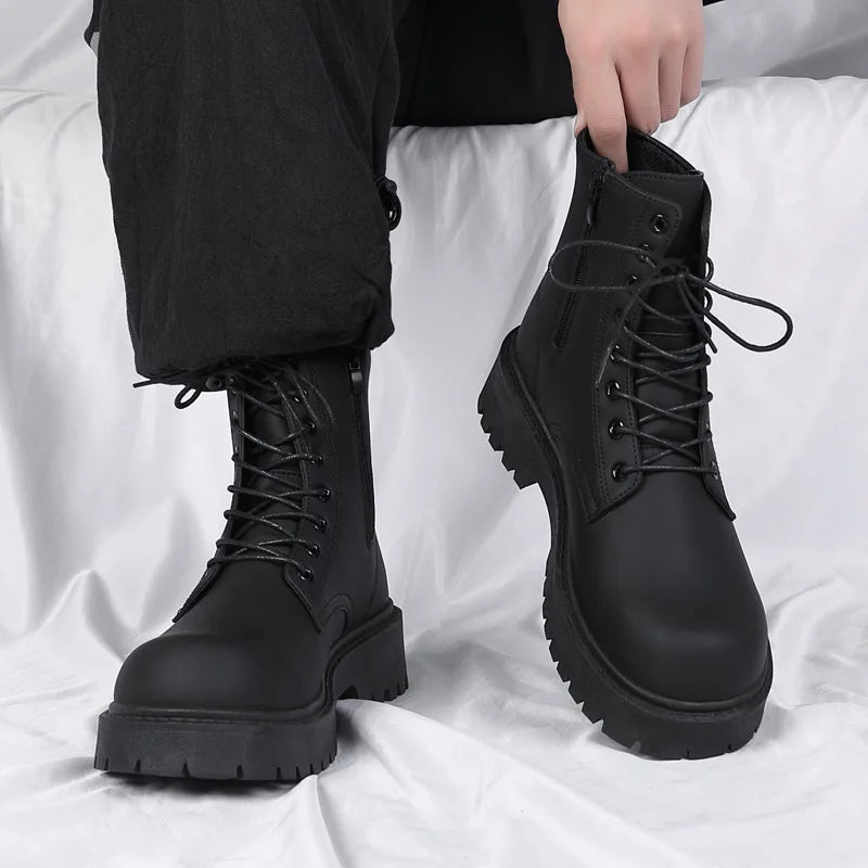Boots for Men High Quality Casual Leather Boots Fashion Outdoor High Top Booties Black Men's Ankle Boots Fashion Motorcycle Boot