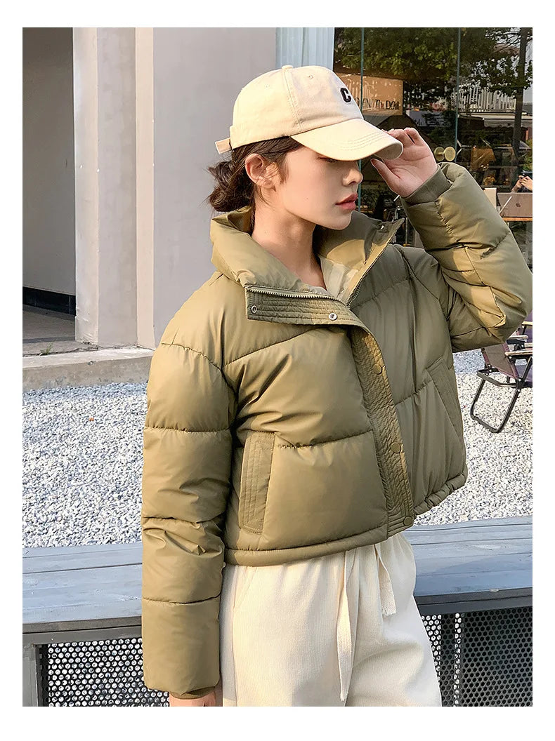 Winter Cropped Jacket Women Clothing Warm Short Puffer Jackets Lightweight Chic Stand Up Collar Student Cotton-padded Jacket New