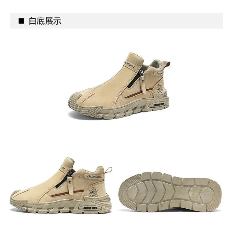 Mens Casual Labor Shoes Fashion Zipper Versatile Men Outdoor Climbing Shoes Non Slip Wear-resistant Sneakers Zapatos Para Hombre