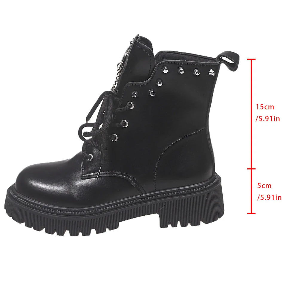 Black Ankle Boots for Women Thick Bottom Autumn Fashion Sweet Cool Short Motorcycle Botas Casual Lace Up Womens Platform Botines