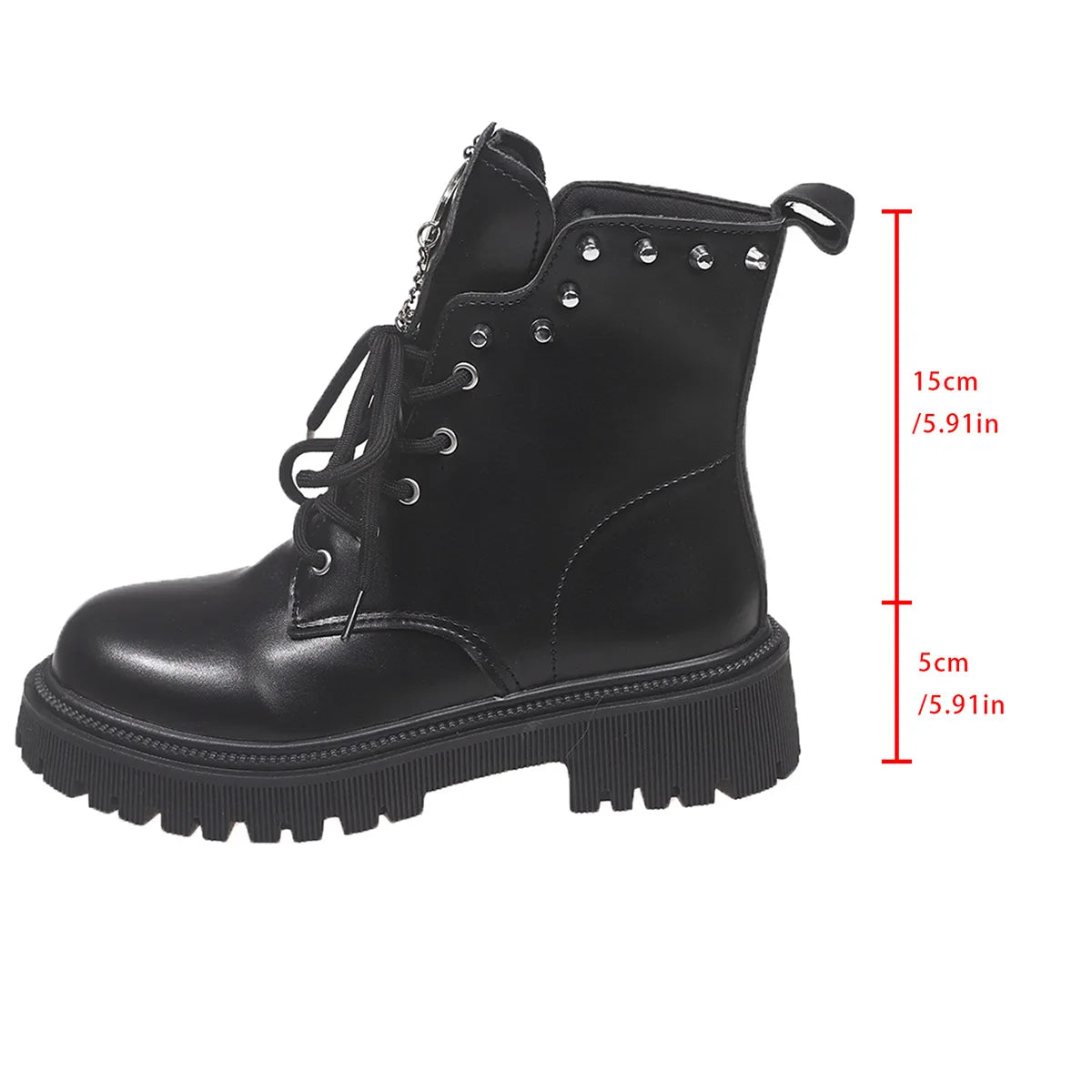 Black Ankle Boots for Women Thick Bottom Autumn Fashion Sweet Cool Short Motorcycle Botas Casual Lace Up Womens Platform Botines