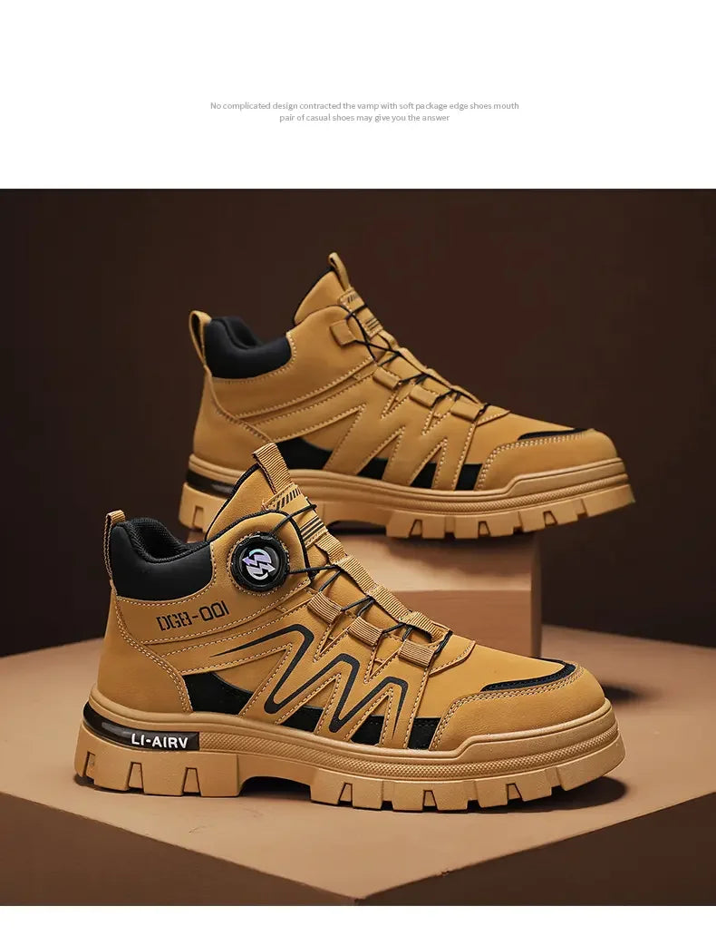 Black Men Motorcycle Boot Designer Autumn Ankle Boots for Men Biker Shoes Non-slip Outdoor Hiking Boots Man Work Sneakers