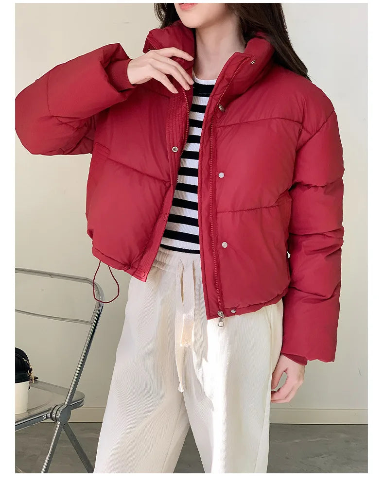 Winter Cropped Jacket Women Clothing Warm Short Puffer Jackets Lightweight Chic Stand Up Collar Student Cotton-padded Jacket New