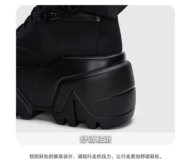 Women Ankle Booties Autumn Leather Chunky Shoes Woman High Platform Breathable Sneakers 9CM Thick Sole Wedges Motorcycles Boots