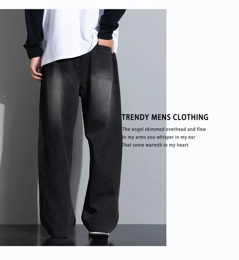 Autumn New Wide Leg Washing Jean Pants Men Trousers Neutral Solid Color Loose Casual Straight Outdoor Fashion Pants Big Size 8xl