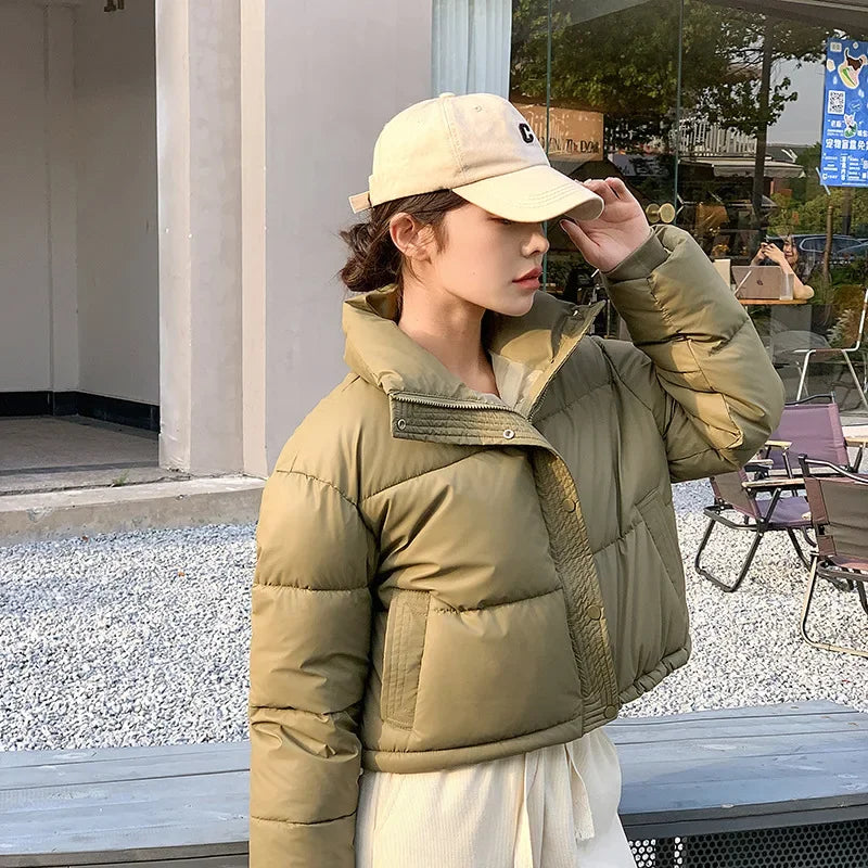 Winter Cropped Jacket Women Clothing Warm Short Puffer Jackets Lightweight Chic Stand Up Collar Student Cotton-padded Jacket New