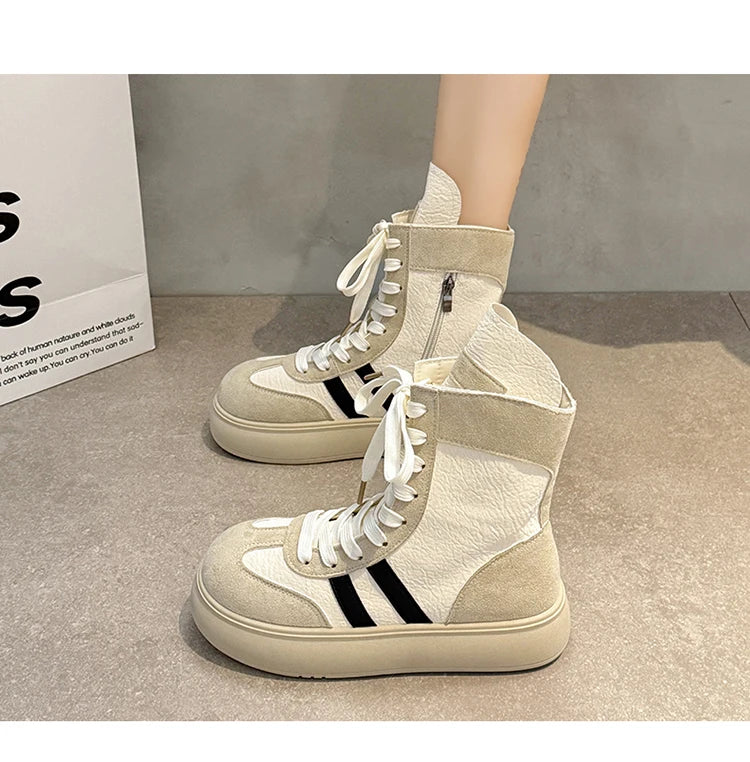 Sports and Leisure Shoes for Women 2025 New Fashionable High Top Shoes Flat Bottomed Lightweight and Comfortable Work Boots