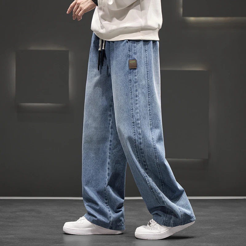 Autumn New Wide Leg Washing Jean Pants Men Trousers Neutral Solid Color Loose Casual Straight Outdoor Fashion Pants Big Size 8xl